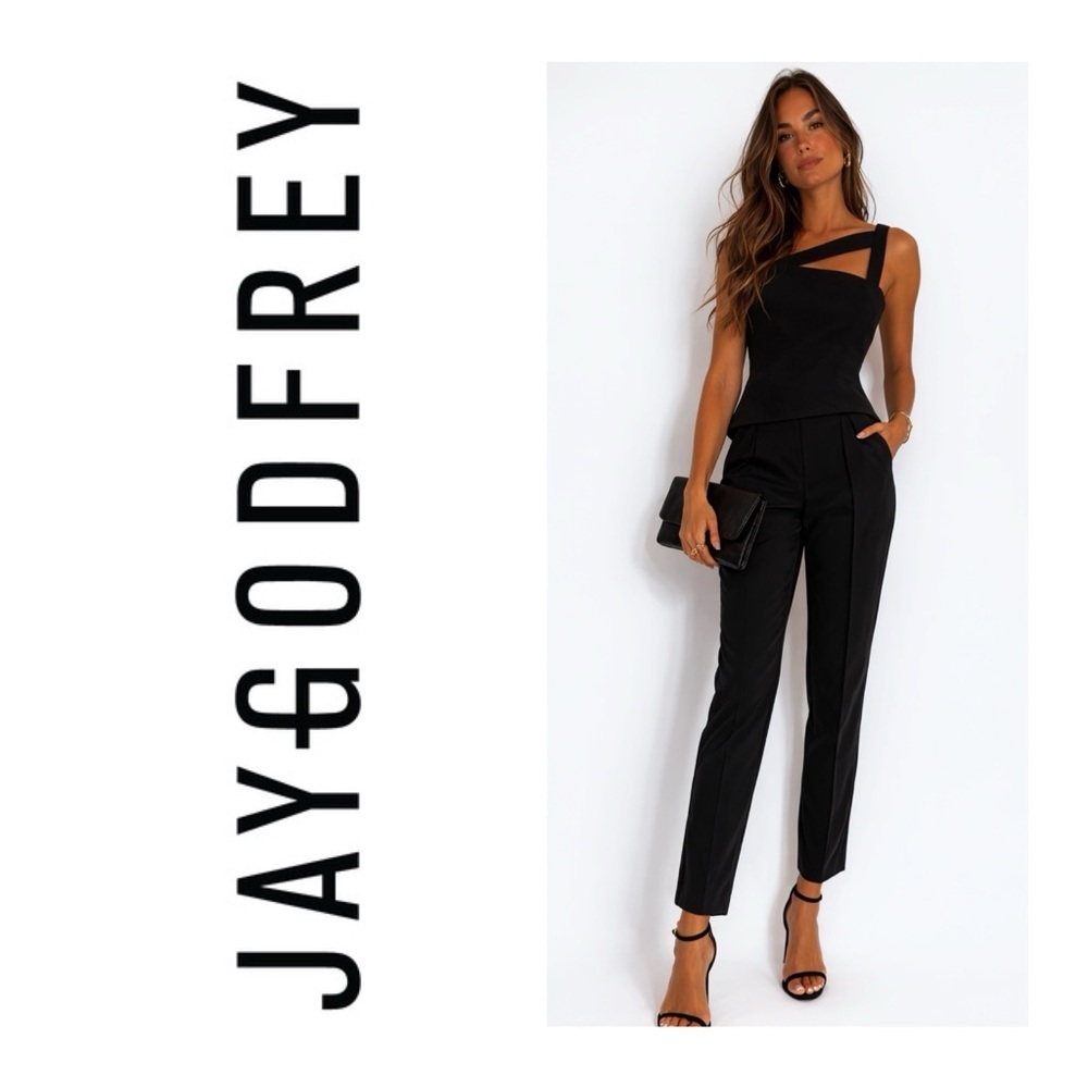 JAY GODFREY Black Strappy Peplum Tank Top
